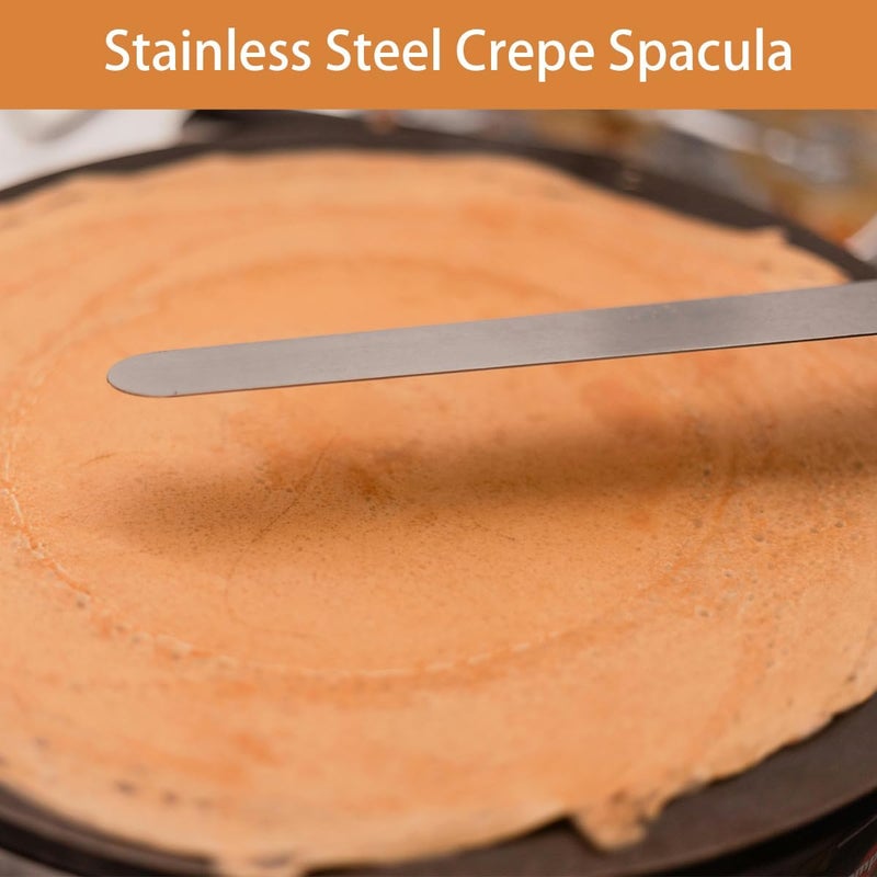 VWINDESK Crepe Spreader and Spatula Kit, Metal Handle Curved Offset Spacula 12", Stainless Steel 7" & 5" T-Shaped Batter Spreaders, Pancake Tool, Crepes Turner Sticks Fit Any Crepe Pan Maker, Pack of 3 - Image 3